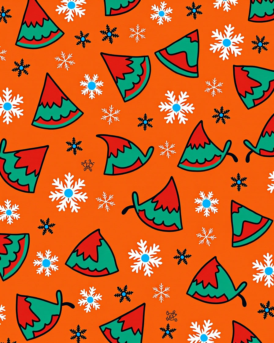 Christmas Red Green Elf Hats Snowflakes Rug
