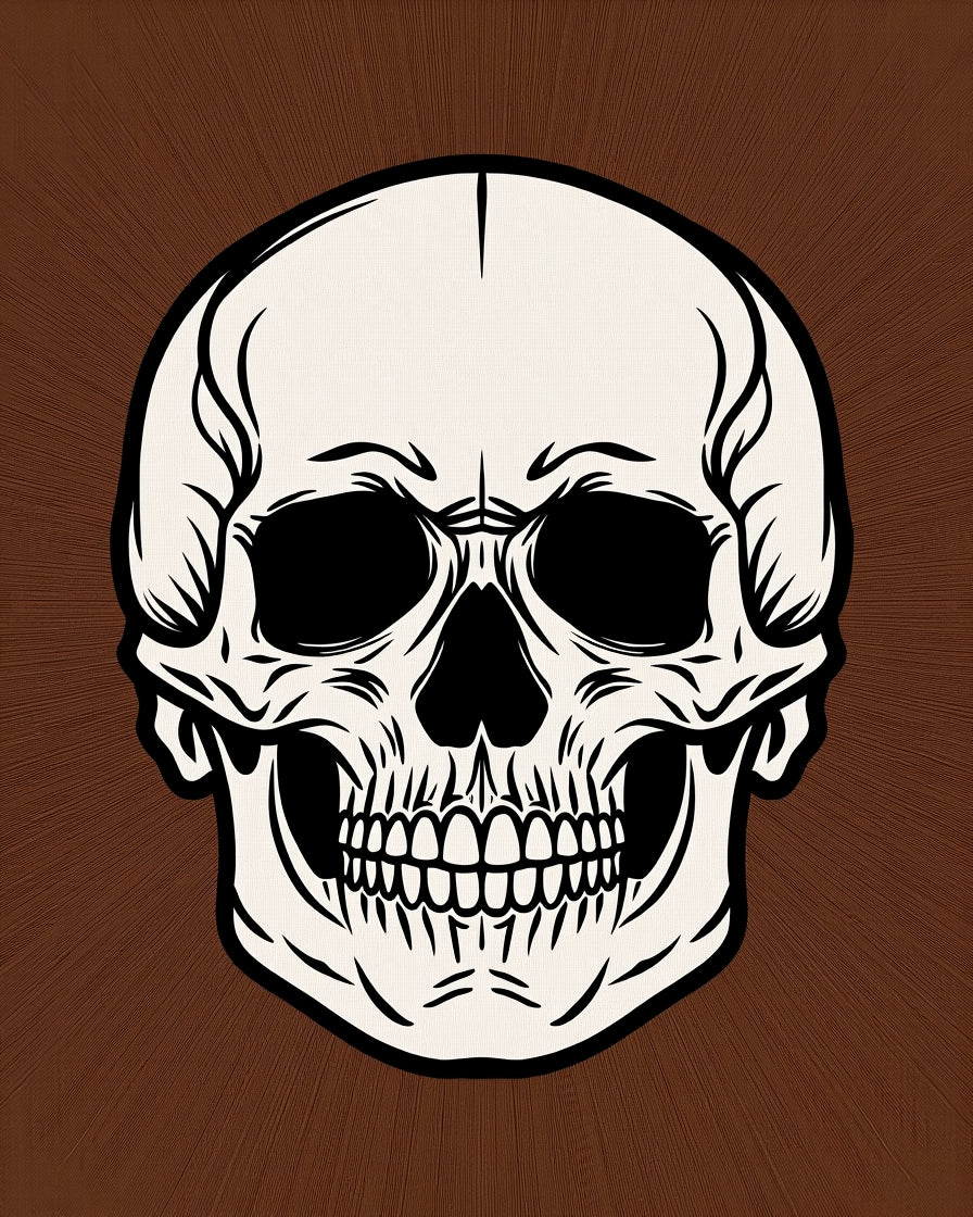 Creepy White Skull Brown Sunburst Rug