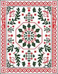 Crimson Green Floral Octagon Border Rug