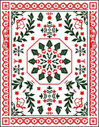 Crimson Green Floral Octagon Border Rug