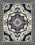 Ornate Cream Navy Floral Medallion Rug