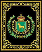 Regal Black Golden Laurel Dog Crest Rug