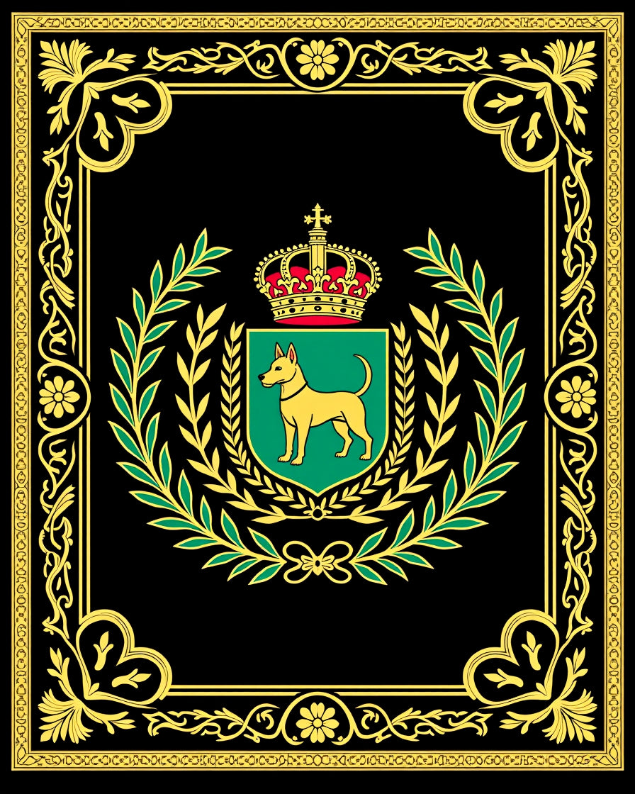 Regal Black Golden Laurel Dog Crest Rug