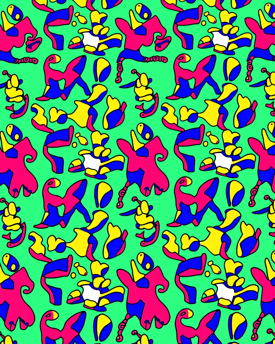 Vibrant Abstract Figures Pink Blue Yellow Rug