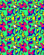 Vibrant Abstract Figures Pink Blue Yellow Rug