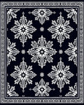 Ornate Midnight White Floral Medallion Rug