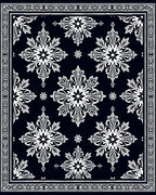 Ornate Midnight White Floral Medallion Rug