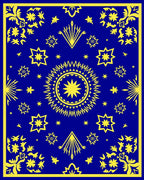 Royal Blue Yellow Starburst Medallion Rug