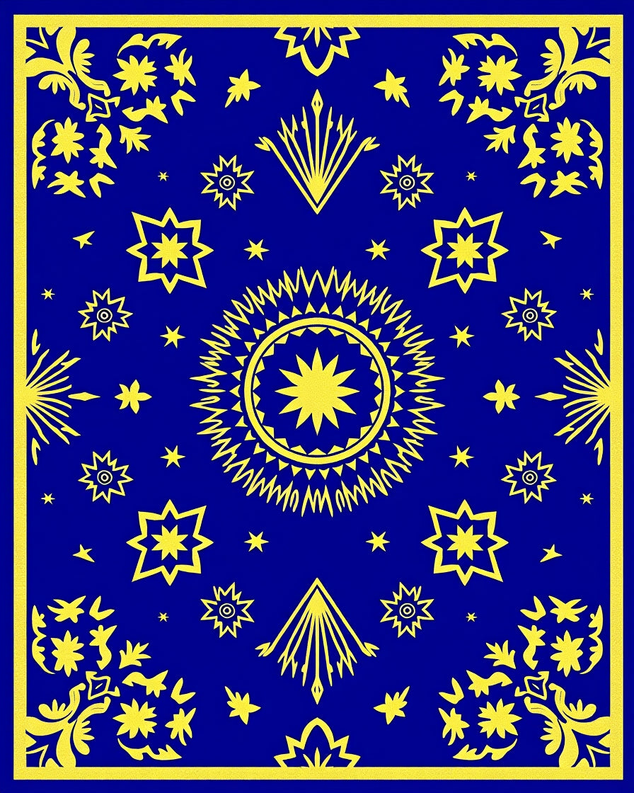 Royal Blue Yellow Starburst Medallion Rug