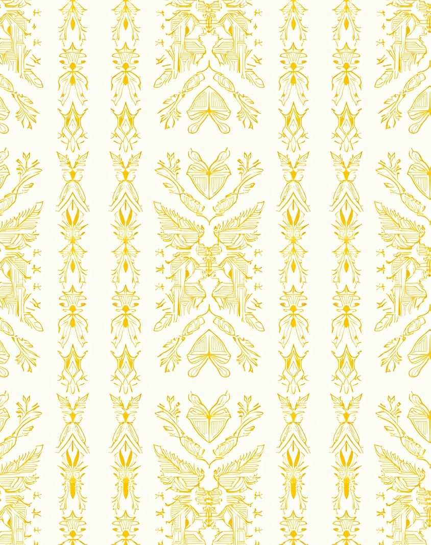 Golden Ochre Stylized Floral Stripe Rug