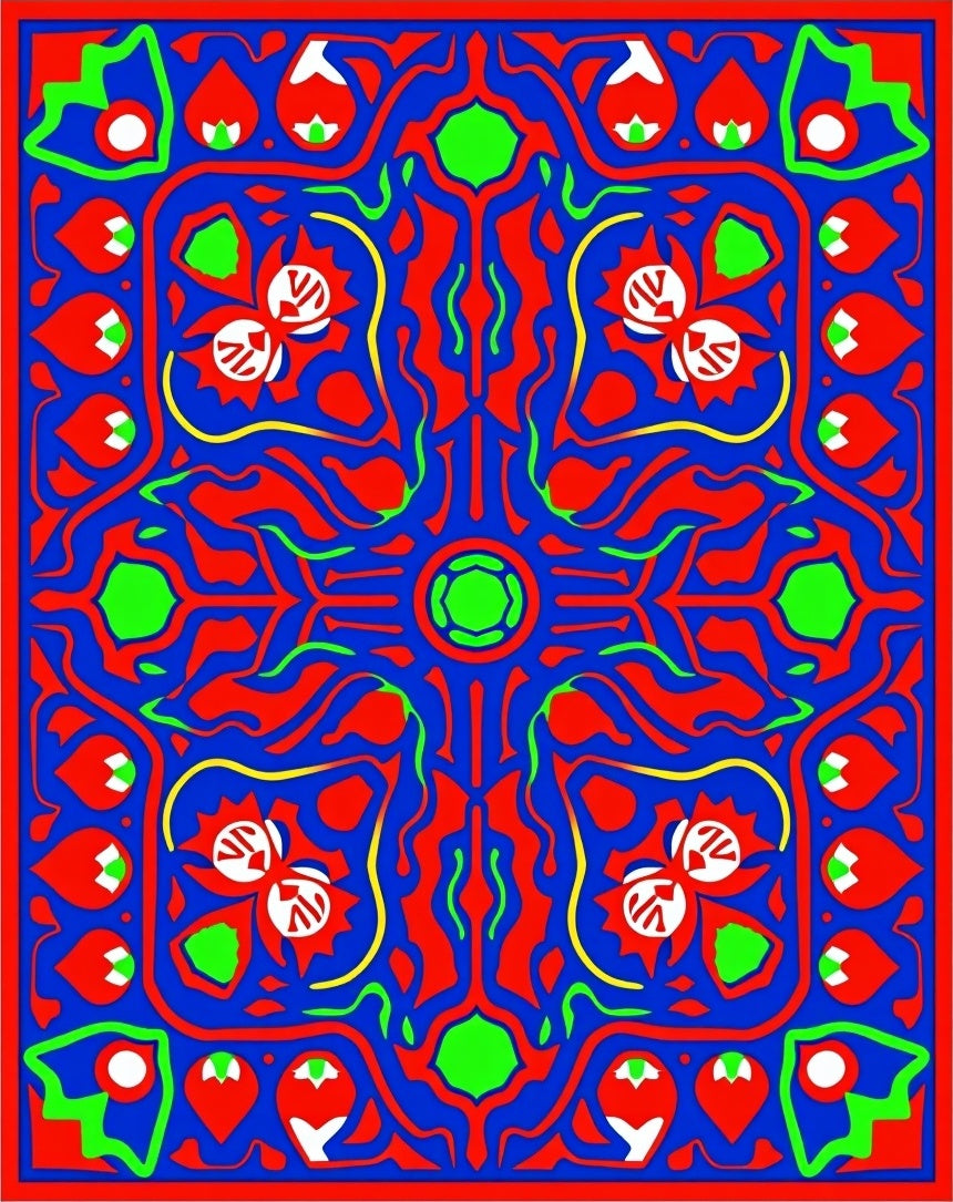 Bold Red Abstract Floral Medallion Rug