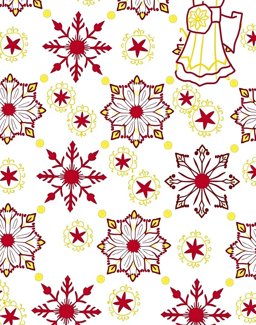 Winter Red and Yellow Snowflake Medallions Rug