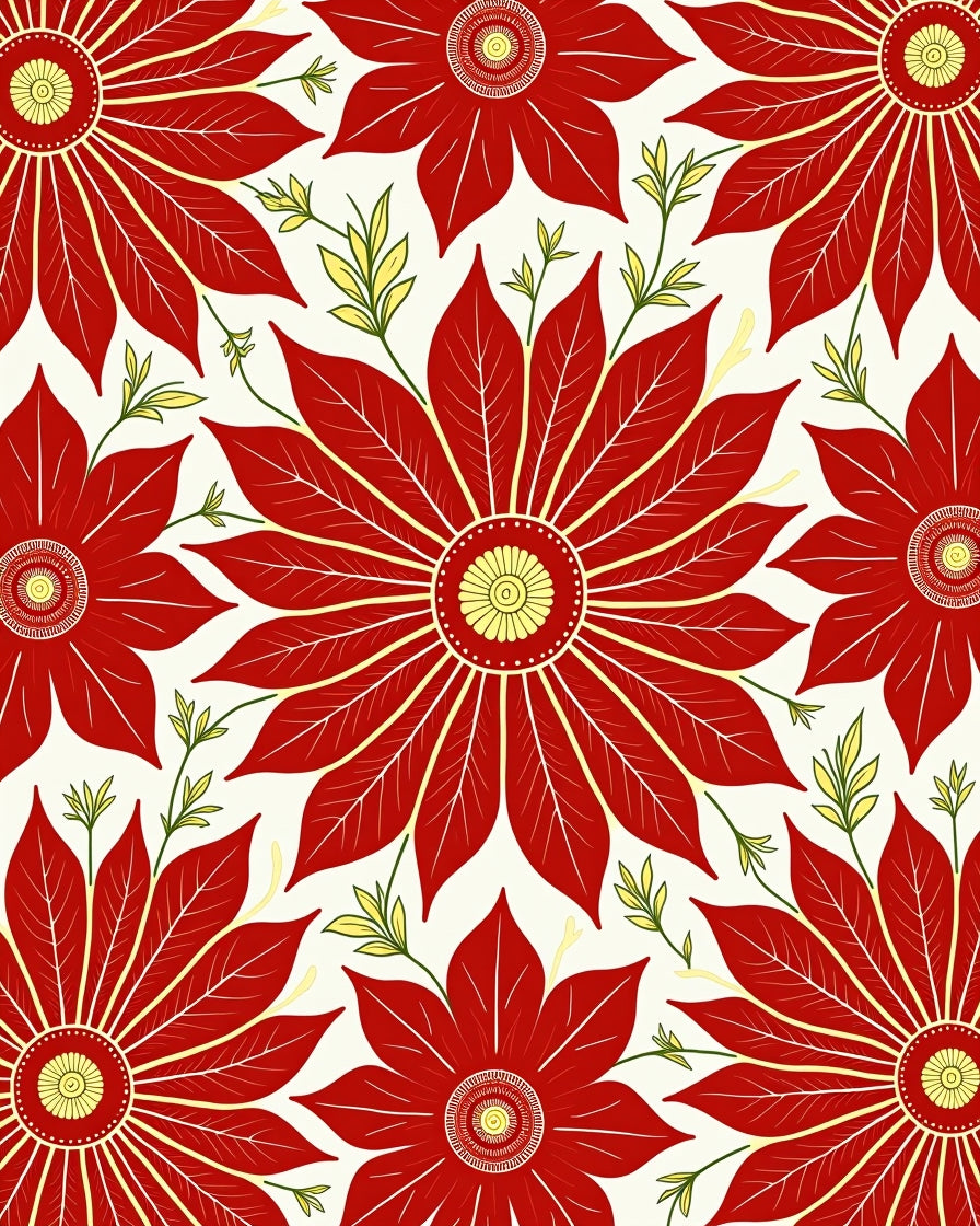 Bold Red Floral Medallion Vines Rug
