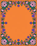 Vibrant Orange Floral Scroll Border Rug