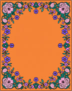 Vibrant Orange Floral Scroll Border Rug