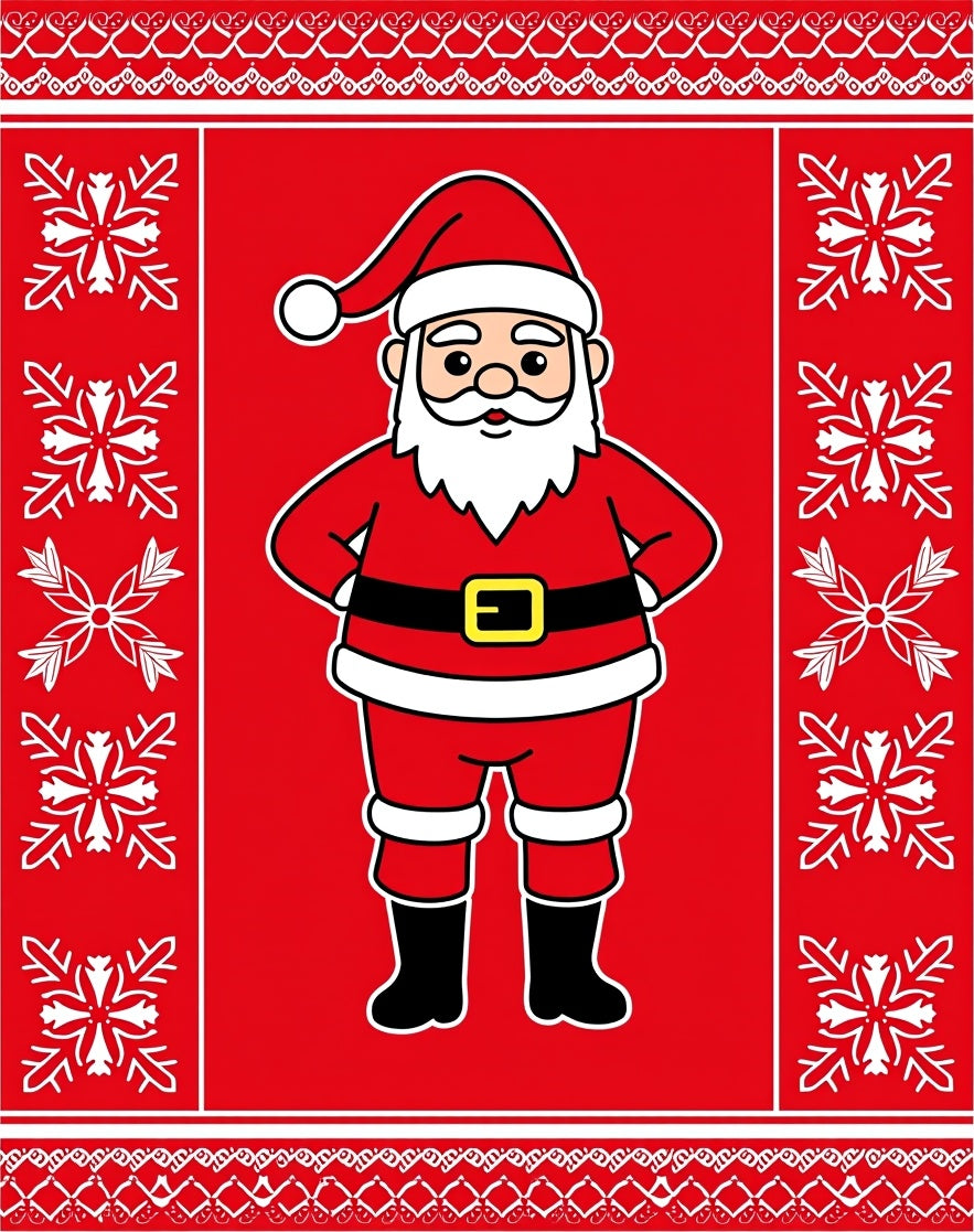 Festive Red Santa Claus Snowflake Border Rug