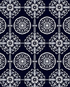 Ornate White Filigree Dark Navy Rug