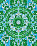 Emerald Green Blue Floral Mandala Rug