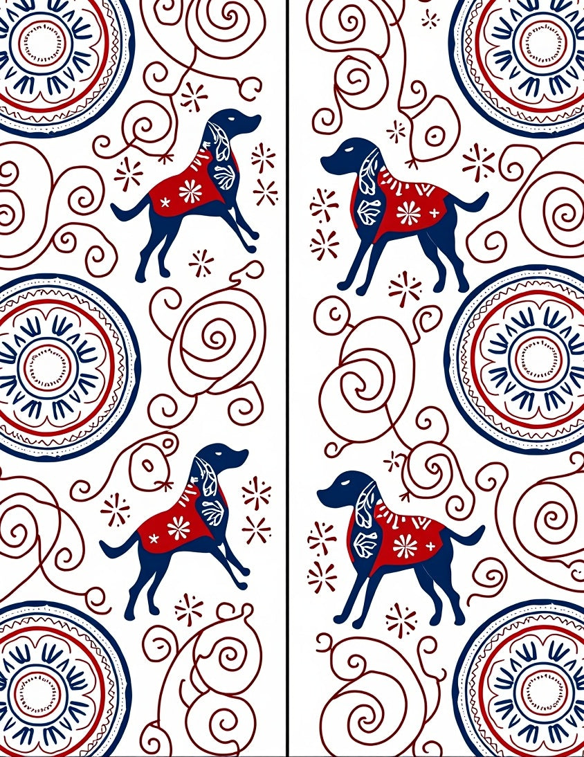 Folk Art Blue Dog Red Medallion Rug