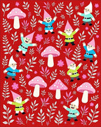 Whimsical Red Gnome Mushroom Meadow Rug