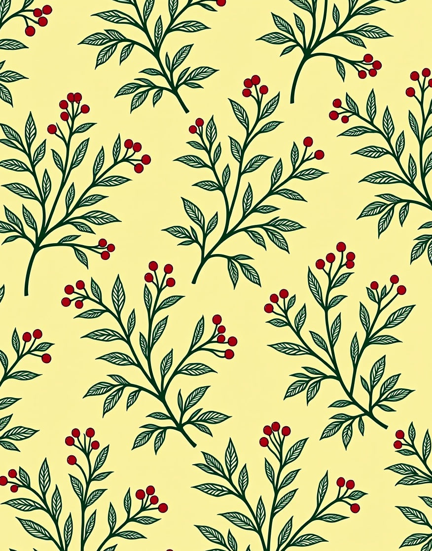 Yellow With Green Berry Branches Rug