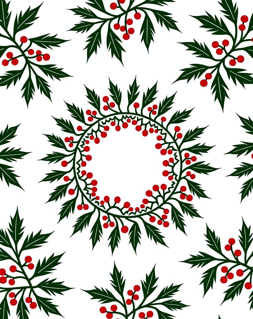 Green Holly Berry Garland Wreath Rug