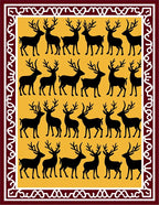 Burgundy Yellow Forest Deer Arrangement Rug