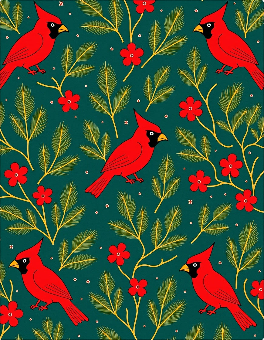 Vibrant Red Cardinal Floral Branch Rug