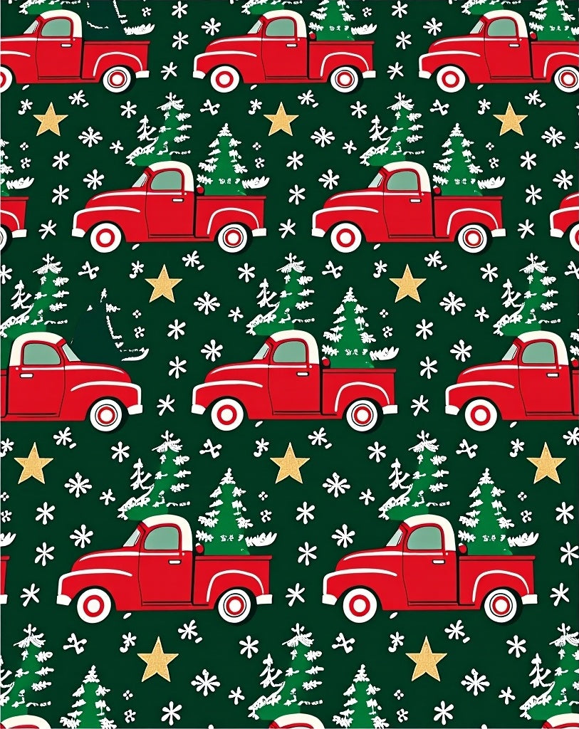 Red Trucks Delivering Christmas Trees Stars Rug