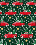 Red Trucks Delivering Christmas Trees Stars Rug