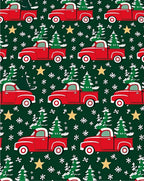 Red Trucks Delivering Christmas Trees Stars Rug