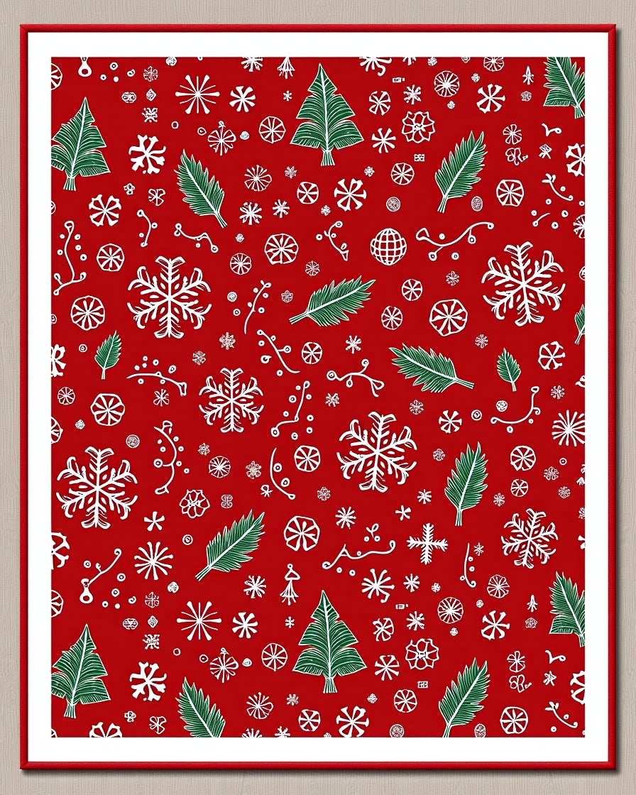 Red White Green Festive Snowflakes Christmas Trees Rug