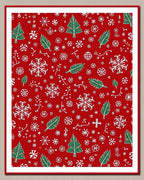 Red White Green Festive Snowflakes Christmas Trees Rug