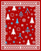 Red Winter Trees Snowflakes Border Rug