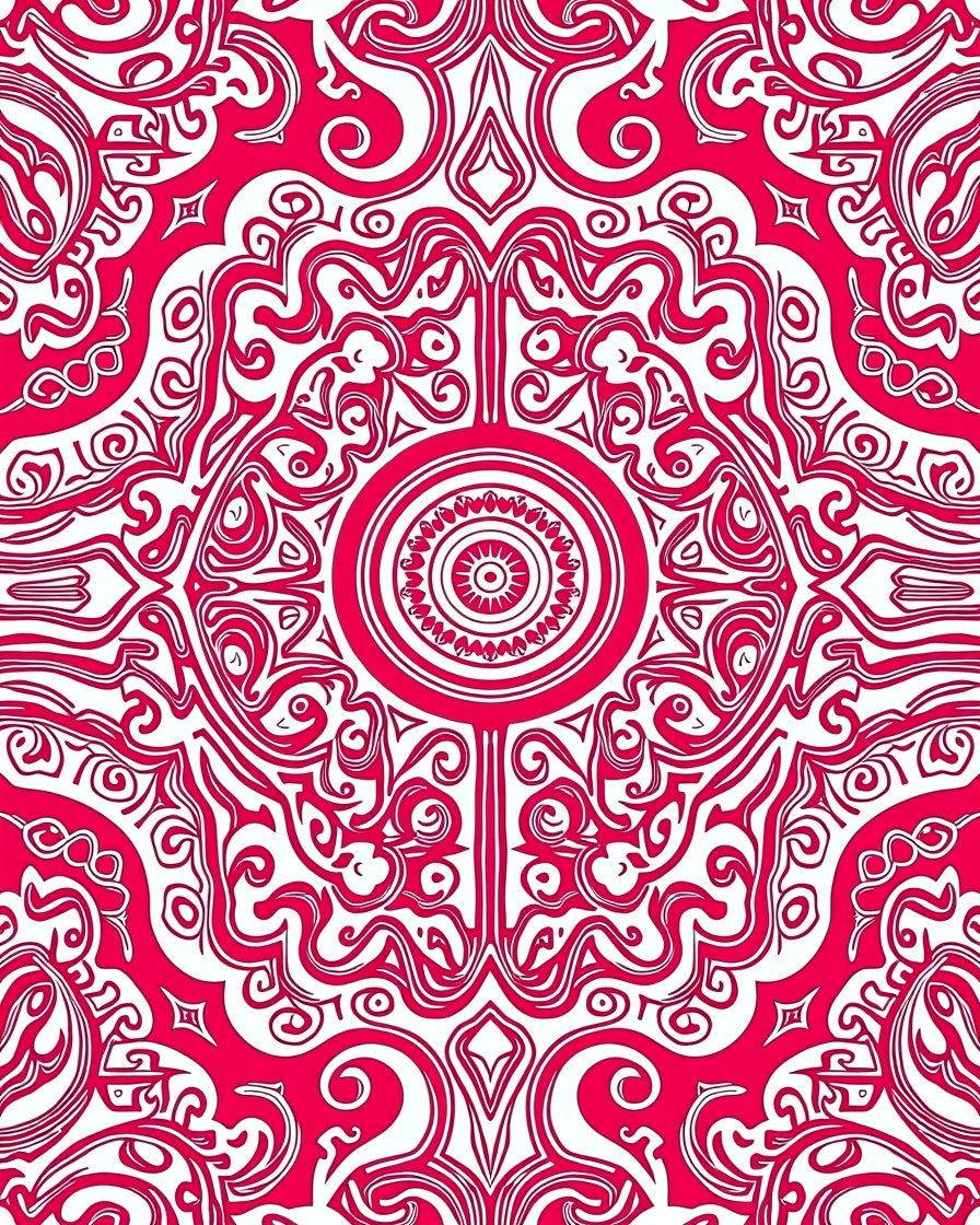 Bold Crimson Medallion Symmetry Rug