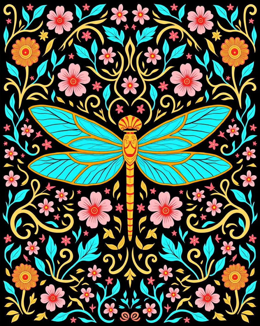 Turquoise Dragonfly Floral Garden Rug