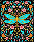 Turquoise Dragonfly Floral Garden Rug