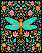 Turquoise Dragonfly Floral Garden Rug