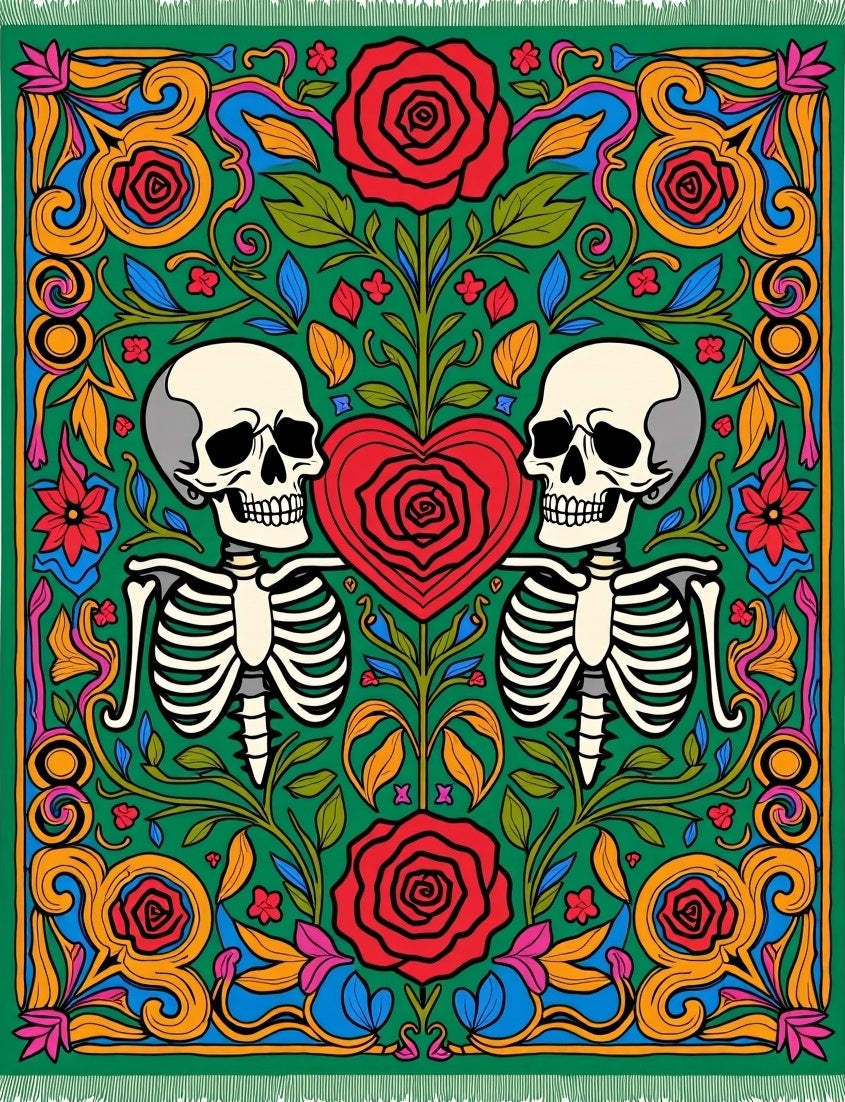 Skeleton Love Rose Floral Garden Rug