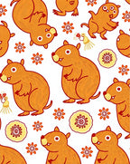 Whimsical Orange Groundhog Floral Rug