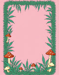 Whimsical Green Leaf Mushroom Border Rug