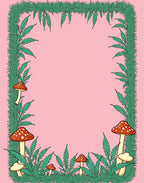 Whimsical Green Leaf Mushroom Border Rug
