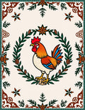 Fiery Rooster Floral Garland Border Rug
