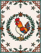 Fiery Rooster Floral Garland Border Rug