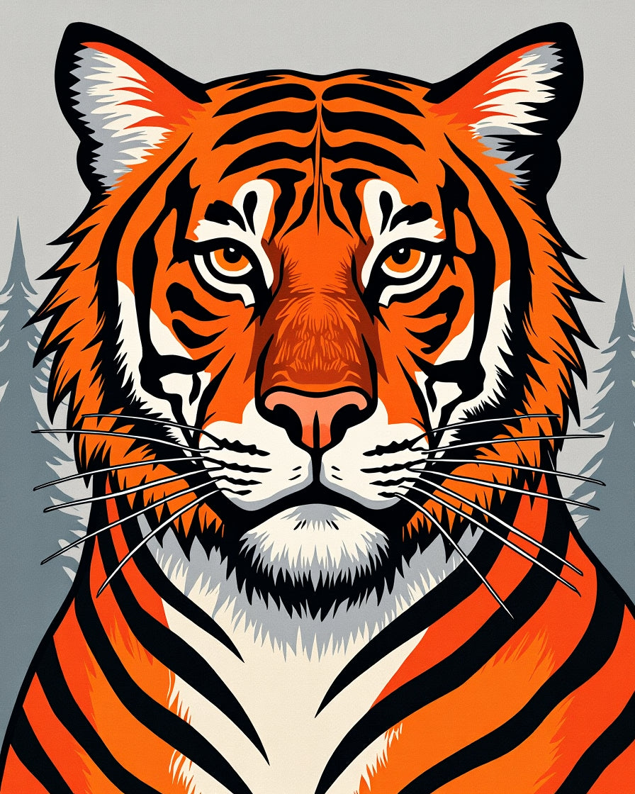 Bold Orange Tiger Face Woodland Rug