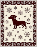 Crimson Dachshund Snowflakes Border Rug