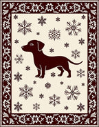 Crimson Dachshund Snowflakes Border Rug