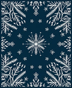 White Snowflake Foliage Navy Blue Rug