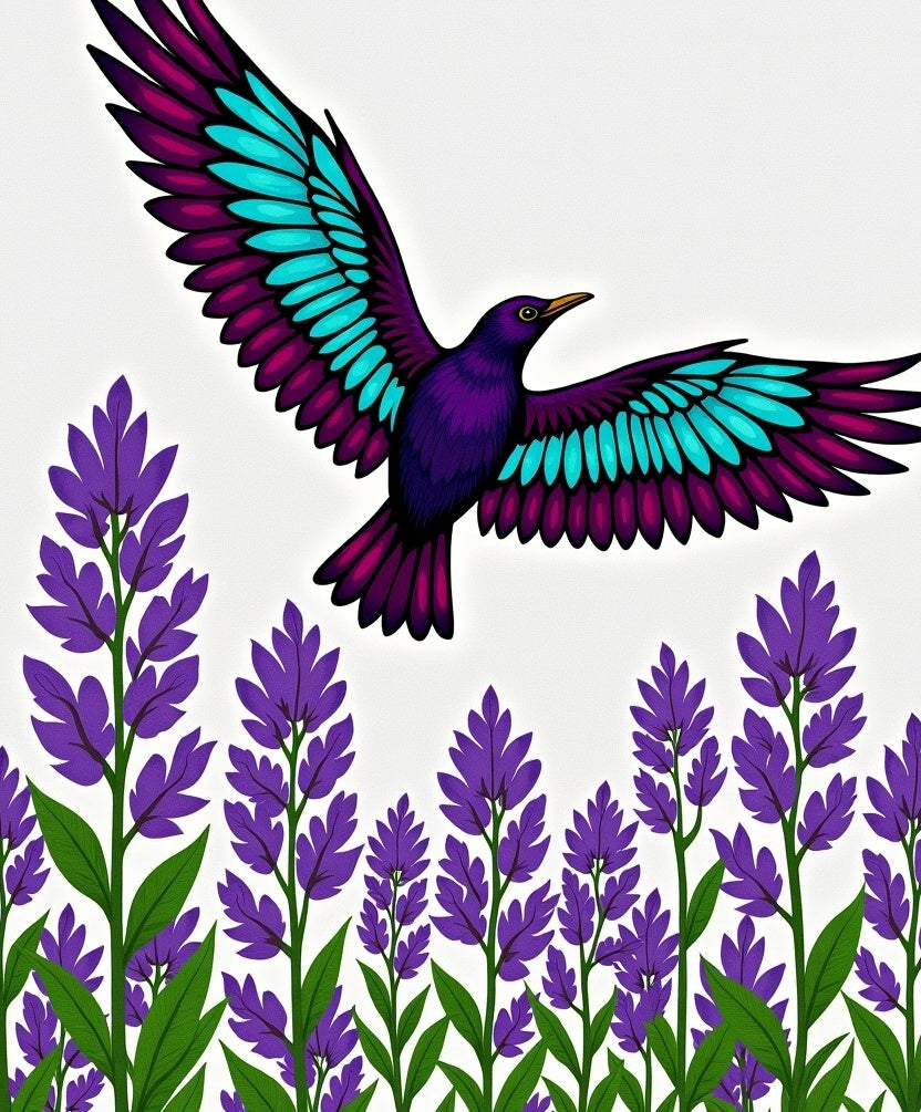 Purple Bird Above Violet Lavender Field Rug