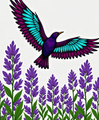 Purple Bird Above Violet Lavender Field Rug